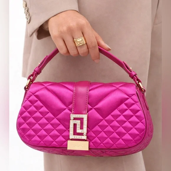 Versace Greca Goddess Silk Mini Bag Hot Pink with Crystal Embellishments - Picture 11 of 11